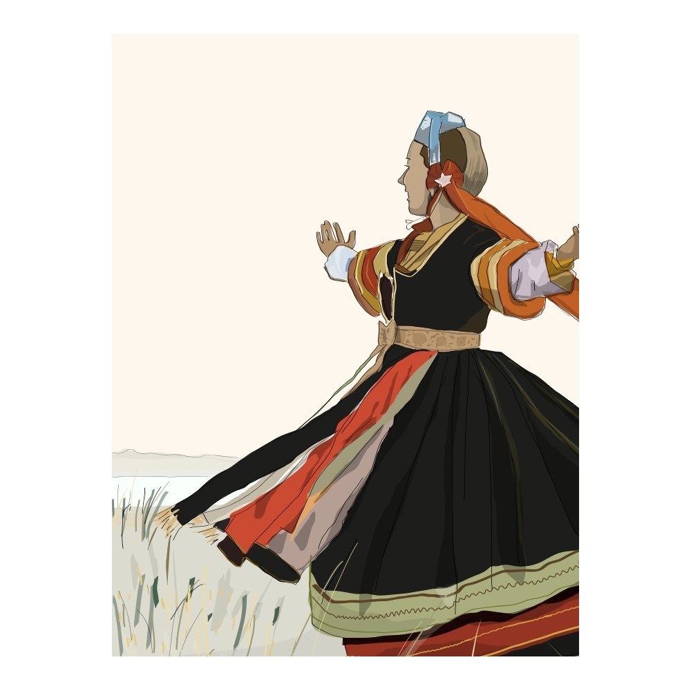 Illustration d'une danseuse bigoudène, d'après une photo de Louise Garin