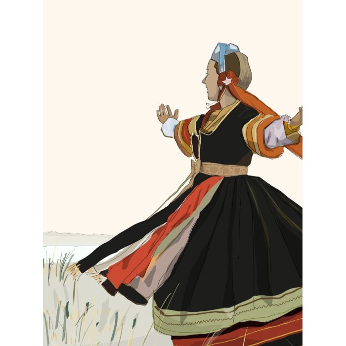 Illustration d'une danseuse bigoudène, d'après une photo de Louise Garin