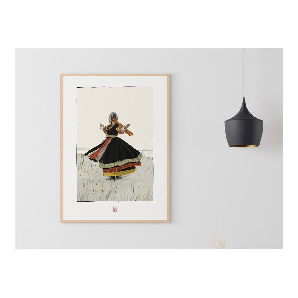 Illustration d'une danseuse bigoudène, d'après une photo de Louise Garin