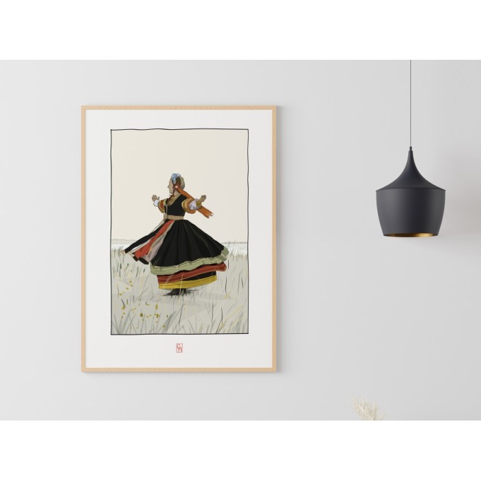 Illustration d'une danseuse bigoudène, d'après une photo de Louise Garin