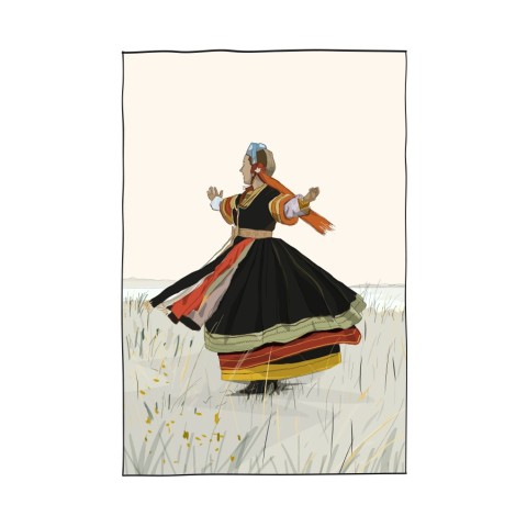 Illustration d'une danseuse bigoudène, d'après une photo de Louise Garin