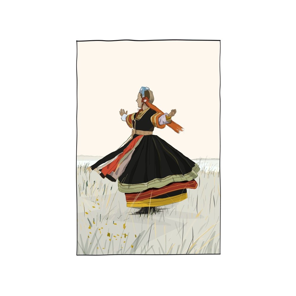 Illustration d'une danseuse bigoudène, d'après une photo de Louise Garin