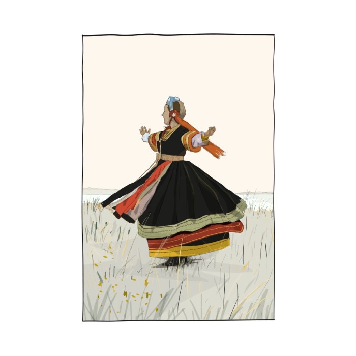 Illustration d'une danseuse bigoudène, d'après une photo de Louise Garin