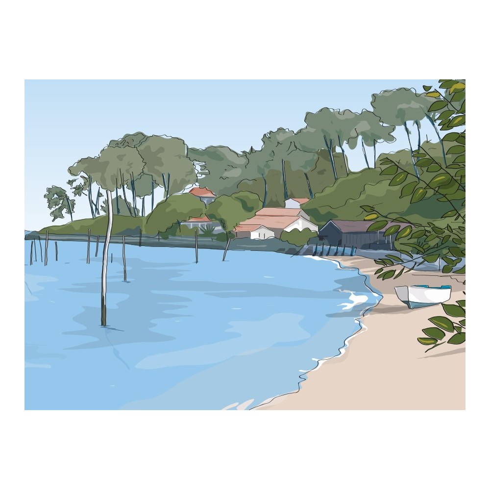 zoom sur Illustration de la plage de la pointe aux chevaux, Cap-Ferret