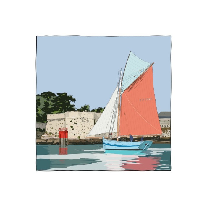 Illustration du vieux gréement le Marche-Avec, devant la ville close de Concarneau