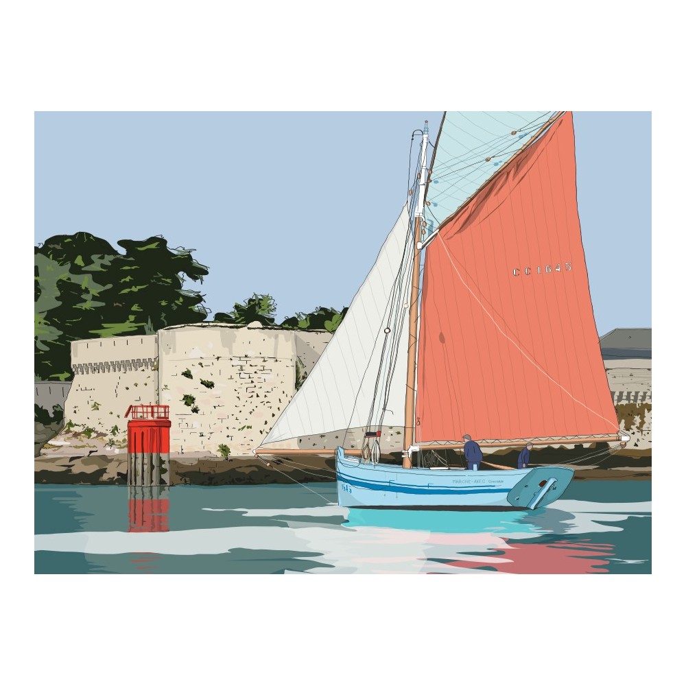 zoom sur l'illustration du vieux gréement concarnois le Marche-Avec