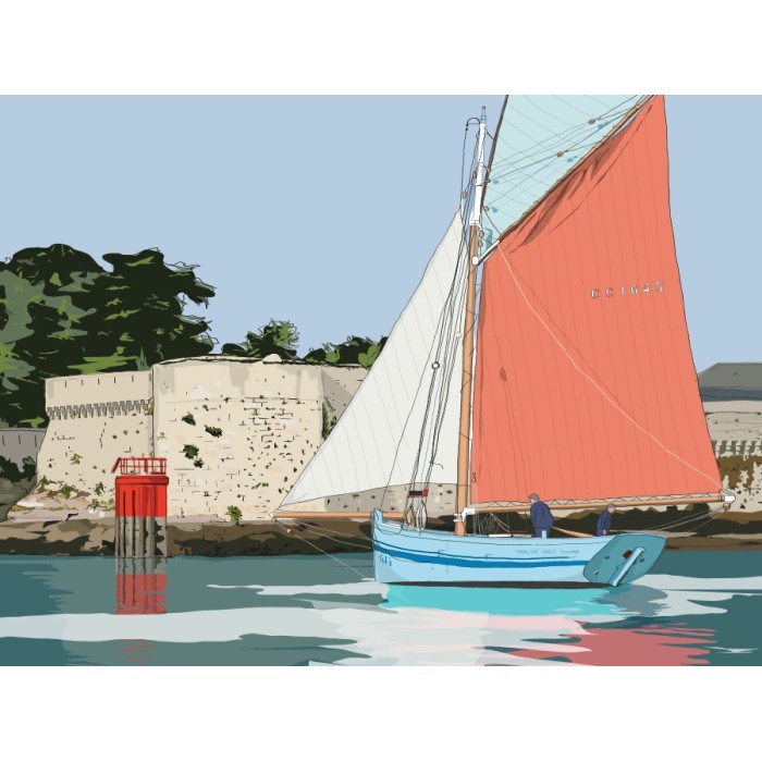 zoom sur l'illustration du vieux gréement concarnois le Marche-Avec