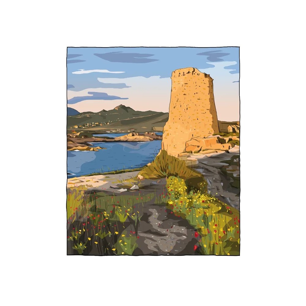 Le dessin de l'Île-Rousse et de la Tour de la Pietra