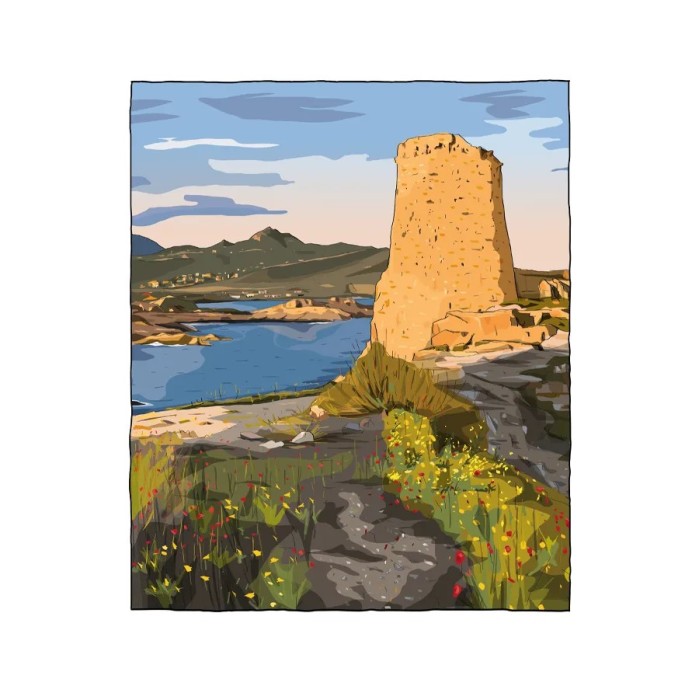 Le dessin de l'Île-Rousse et de la Tour de la Pietra