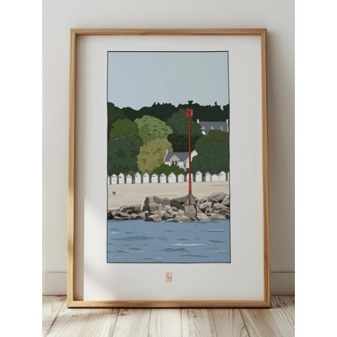 Illustration de la plage et des cabines de Port-Manech